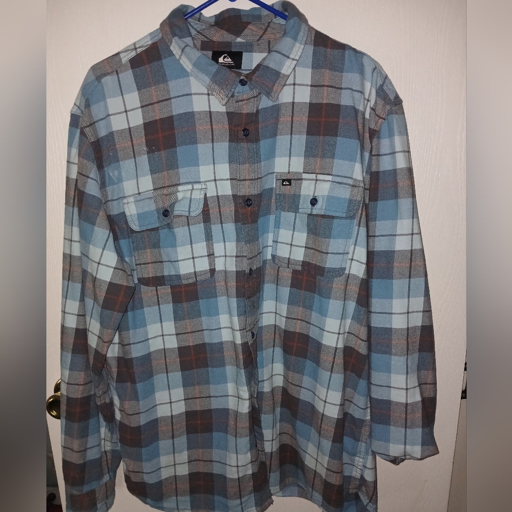 Quiksilver Blue and Brown Casual Button Down Shirt